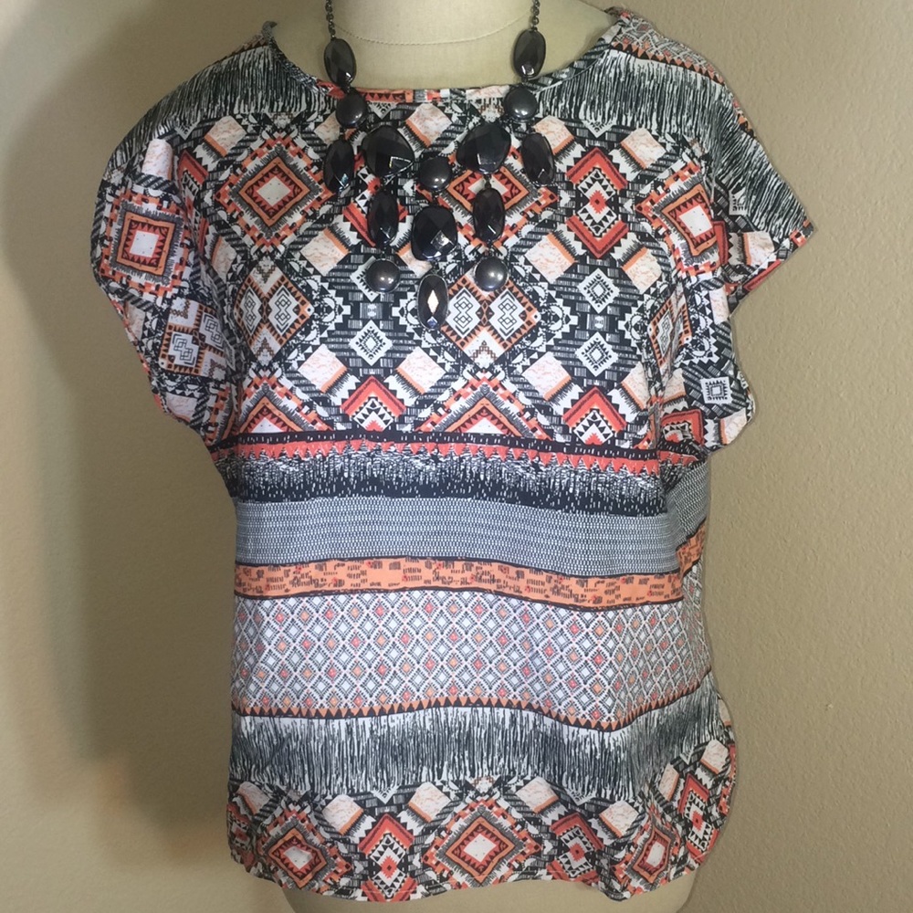 Black and Orange Short Sleeve Blouse